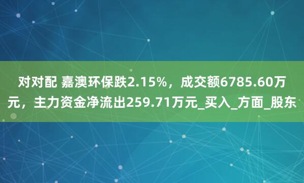 对对配 嘉澳环保跌2.15%，成交额6785.60万元，主力资金净流出259.71万元_买入_方面_股东